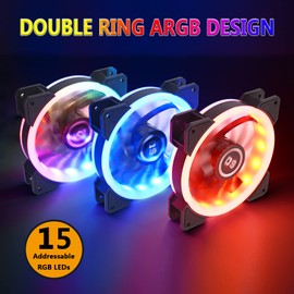 DS 120MM Ring RGB Case Fans with Controller for PC Cases, Computer Case ATX Full Tower, Middle Tower (LED Fans 3PACK Kit, 2PACK LED Strip, 1st GEN Hub Box, A Series)