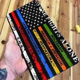 No One Fights Alone License Plate, Front License Plate 6 X 12 Inch with 4 Holes for Car Aluminum License Plate Decoration