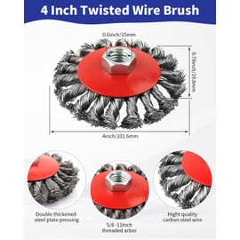 Rocaris Wire Wheel Cup Brush for Grinders, 8 Pack Wire Wheels for 4 1/2 Angle Grinder, 3 & 4 Inch Twisted Knotted & Coarse Crimped Cup Brush
