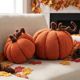 Ywlake Juego de 2 Cojínes de Calabaza de Otoño, Decoración de Halloween Cojín Decorativo de Calabaza para Sofá Cama Dormitorio Decoración de Otoño Acc