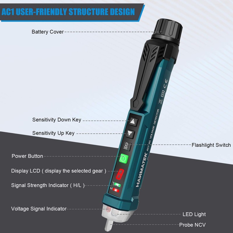 HANMATEK Non-Contact Voltage Tester with 9 Gear Adjustable Sensitivity Voltage