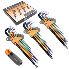 MULWARK 28 pcs Allen Wrenches Sets Extra Long Arm Allen Key Set with Ball End S2 Steel With T-Handle Hex Key Set SAE(1/16"-3/8") Allen Key Set Metric(1.5mm-10mm) Allen wrench TORX(T10-T50)