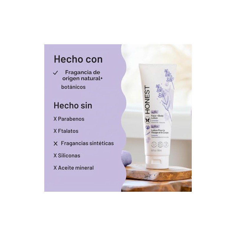 Honest Calming Lavender Hypoallergenic Face And Body Lotion With Naturally