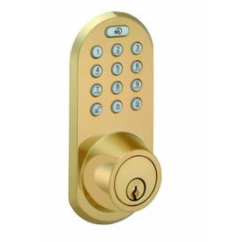 Morning Industry QF-01P 3-in-1 Remote Control & Touchpad Dead Bolt, Polished Brass, Keypad, Key Lock, Keyless, Alarm