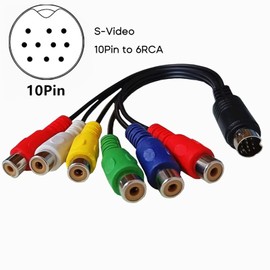 QIEIEI 10 Pin and Video DIN Cable S-Video 10Pin to 6RCA Female Cable RGB Component Composite Converter Cable 30cm