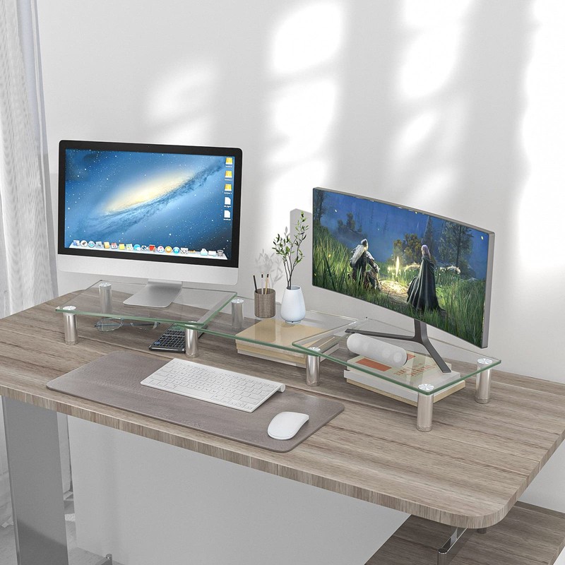 Hemudu Dual Monitor Stand -Adjustable Length and Angle Dual Monitor
