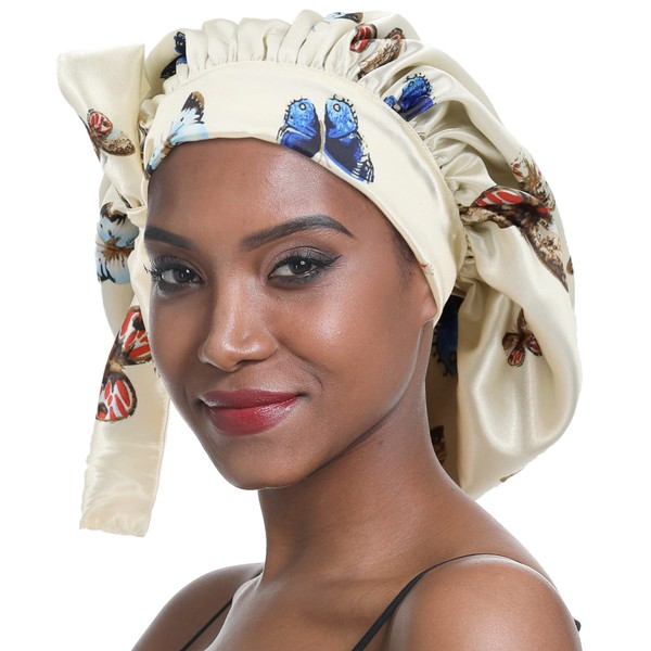 SENGTERM Satin Sleep Cap Double Layer Elastic Satin Bonnet Gorge