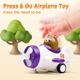 Press and Go Airplane Toys for Toddlers 1-3, Baby Animal Racing Cars Toys for 1 2 3 Years Old Boys Girls, Push Airplane Toys for 12-18 Months, 1st Christmas Birthday Gifts for 1-2 Years Old Boys