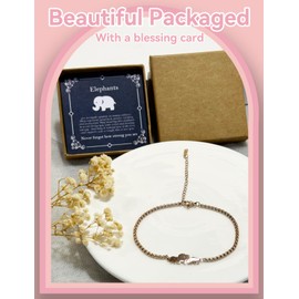Elephant Bracelet Gifts for Women, Stainless Steel Mom Baby Elephant Chain Link School Party Bracelet, Motivational Gifts for Mom, Mothers Day Elephant Bracelet, Strength Bracelets for Women Her (Rose Gold)