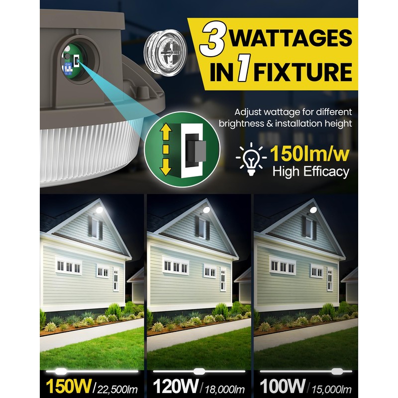 YARBO 150W LED Barn Light 120W 100W Switchable, 5000K/4000K/3000K Adjustable,