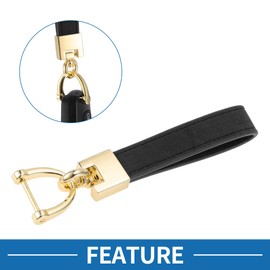 A ABSOPRO Car Keychain Universal Key Chain with Ring for Key Fobs for Home for Women Zinc Alloy Faux Leather Black Gold Tone 1 Set
