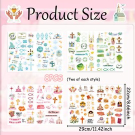 8 Bögen Sticker Kommunion, Taufe Konfirmation Kommunion Sticker Set, Taufaufkleber, ideal zum Kommunion, Konfirmation, Taufe - Stickerbögen für Gästebuch Fotoalbum, für Mädchen und Junge