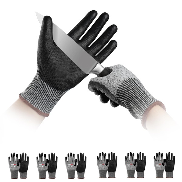 Mustbau 6 Pairs Cut Resistant Gloves Safety Work Gloves for
