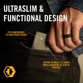 Ridge Wallet for Men - Slim Minimalist Compact Wallet and Card Holder, RFID Protected Front Pocket Wallets for Men with Integrated Cash Strap (Brass)