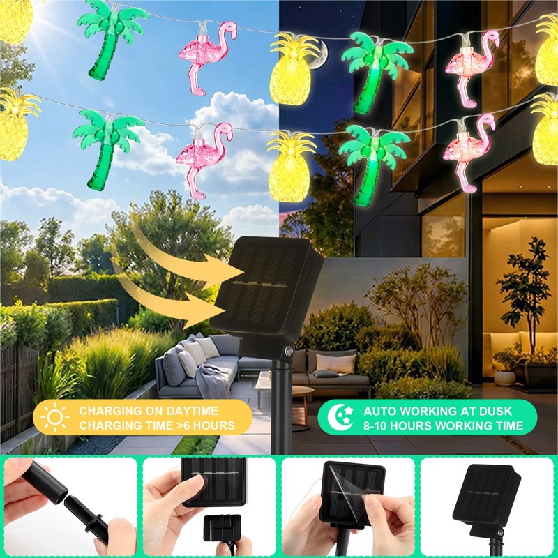 Huquary 50 LED 25ft Tropical Beach Hawaiian Solar String Lights