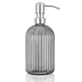 Glass Soap Dispenser,Crystal Refillable Wash Hand Liquid Clear Glass Bottle with Pump for Essential Oils, Lotions, Liquid Soaps,Dish Detergent (13.5 OZ) (Gray)