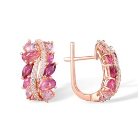 Santuzza 925 Sterling Silver Gemstone Twist Earrings Marquise Created Pink Sapphire Cubic Zirconia Dangle Earrings for Women