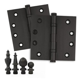 Solid Brass Architectural Door Hinges – 2 Vintage Decorative Cap Mortise Hinges, Ball Bearings, and Stainless Steel Hinge Pin – Home Decor by Embassy, 4 x 4 in., Oil-Rubbed Bronze