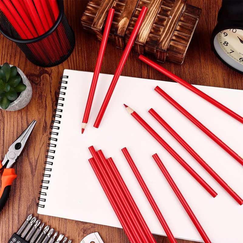 48Pcs Red Marking Pencil Red Glass Marking Pencil Carpenter Pencil