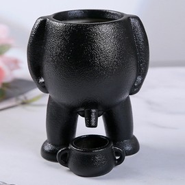 Ceramic Flower Pot with Funny Peeing Man Design - Unique Succulent Planter for Desktop Decoration at Home and Office (Black)