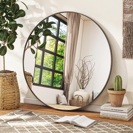 VETROVUE Black Round Mirror, 30 Inch Bathroom Mirrors for Wall, Wall-Mounted Circle Mirror with Metal Frame, Wall Mirror for Entryway, Bathroom, Vanity, Living Room