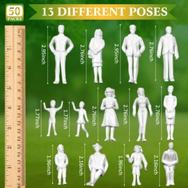 Namalu 50 Miniature Figures for Model Making, Standing and Sitting Mini Figures, Diorama, Unpainted White Human Figures, Architectural Model, Small Models of People for Miniature Scenes (Scale 1:25)