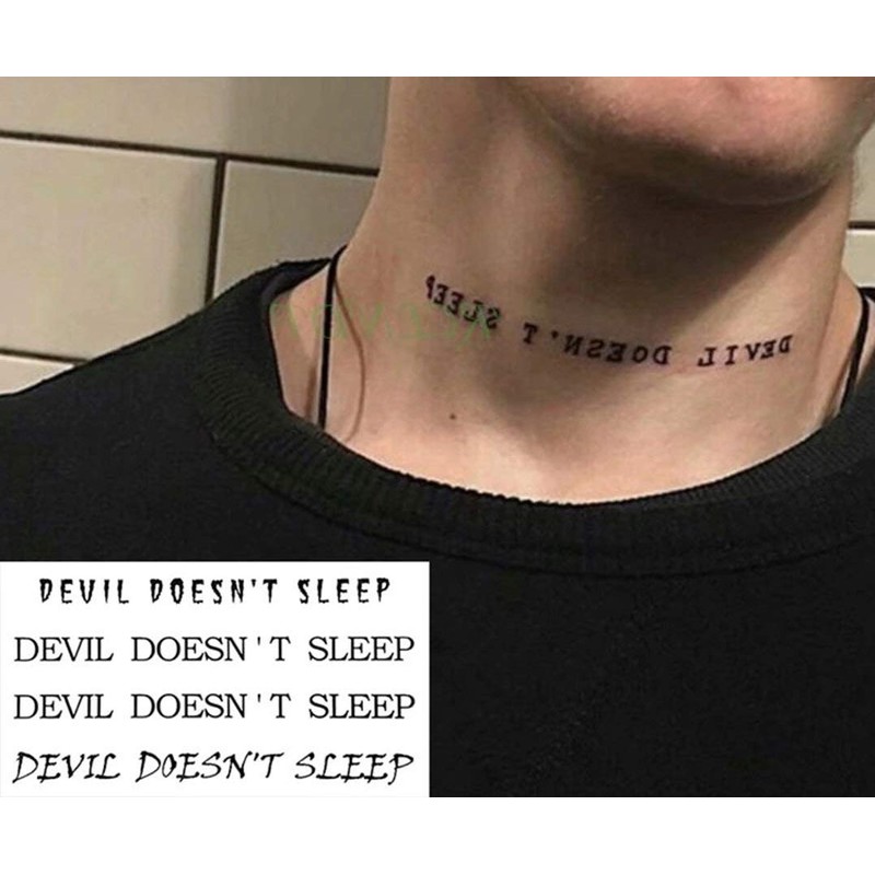 EROSPA® Temporary Tattoo Sheet / Sticker Devil Doesn't Sleep Lettering