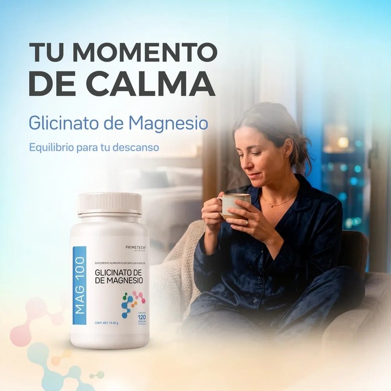 Primetech Nutrition Magnesio Glicinato Mag-100, 120 Cápsulas