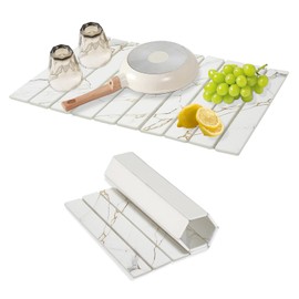 BELLPO Stone Dish Drying Mat for Kitchen Counter 24"×16" - Quick Dry, Foldable, Non Slip, Eco-Friendly, Absorbent Diatomaceous Earth Mat (White)