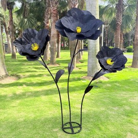 5.9 Ft Large Paper Artificial Flowers,Giant Flowers for Decoration,Standing Huge Handcrafted Poppy Flowers for Garden,Hotel,Office,Photography Props,Wedding,Art Gallery,Shop Window Display(Black)