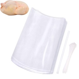 Turkey Shrink Bags,50 Pcs 14x23 Inches Clear Poultry Shrink Bags Freezer with 50 Zip Ties and a Silicone Straw for Chickens,Turkey,Rabbits