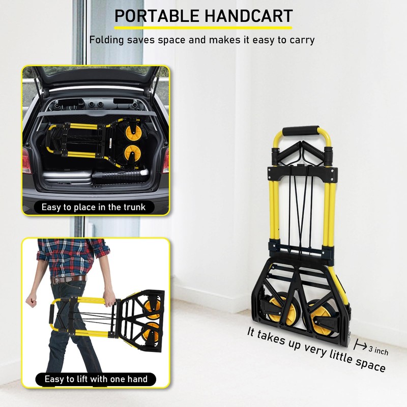 Folding Hand Truck and Dolly, 440lbs Capacity Portable Luggage Dolly