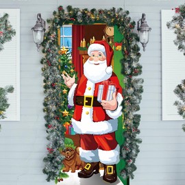 Christmas Table Runner - Red Xmas Cloth with Santa Claus, Snowman, Tree, Reusable Dinner Decoration for Holiday Party Decor and Home, Merry Christmas and New Year's Theme (C)