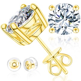 Moissanite Stud Earrings for Men & Women, 0.6-4CT, Hypoallergenic 925 Sterling Silver 18K White Gold Plated Earrings, D Color GRA Certified VVS1 Round Lab-Created Stud, 1.6CT(0.8ct*2), Sterling Silver