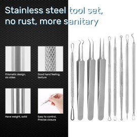 JOLIFILE Pimple Popper Tool, 9 PCs Spot Popper Comedone Blackhead Remover Kits with Curved Tweezers and Pimple Popper Spot Remover for Facial Skin (9PCS-Silver)