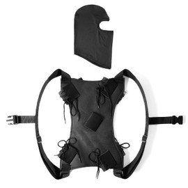 Sword Back Holster - Dual Sword Black Leather Carrying Case, Ninja Hero Sheath, Weapons Holder for Anime Costume and Cosplay, Complete with Balaclava