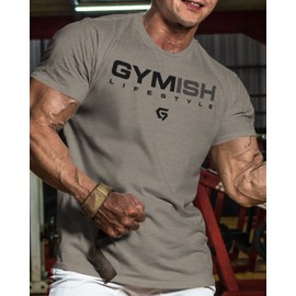 Gymish Lifestyle Gym Workout Shirts for Men Motivational Weight Lifting T-Shirt (LG, Warm Grey)