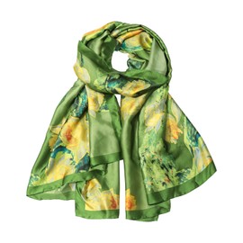 Bestshe Long Scarf for Women Silk Like Floral Large Scarf Lightweight Satin Sunscreen Shawl Wrap