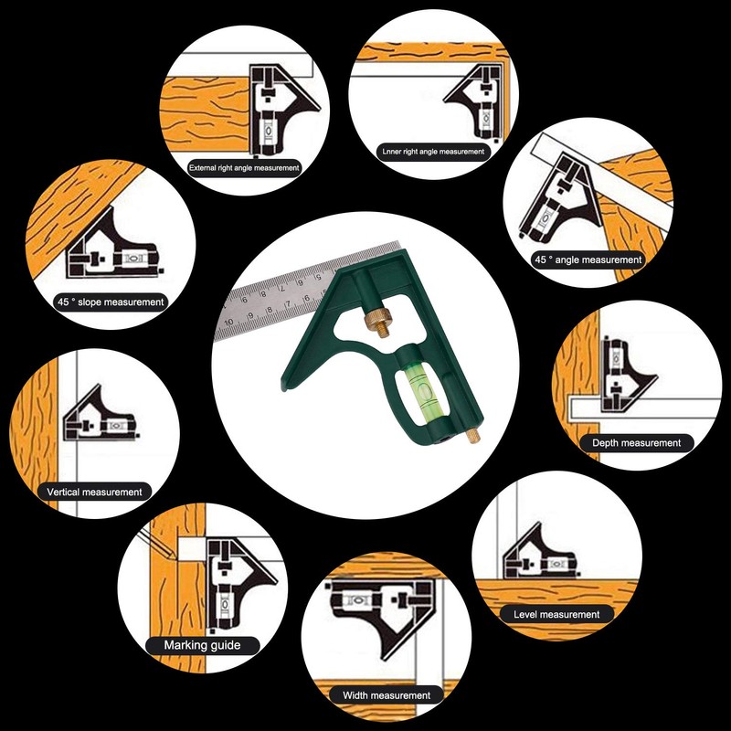 Combination Square Stainless Steel Adjustable 45/90 Degree Combination Angle Multifunctional