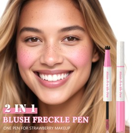2 in1 Freckle Blush Pen, Light Brown Faux Freckle Stamp Pen Soft Pink Liquid Blush for Natural Sunkissed Makeup, Face Natural Lifelike Waterproof Long Lasting Quick Dry Fake Freck Tint Marker Pen