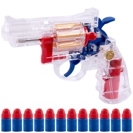 FESVASDEE Clear Housing Toy Revolver Foam Blaster with Elite Soft Foam Darts for Nerf Guns Toys Gun Set for Kids Ages 5 6 7 8 Short