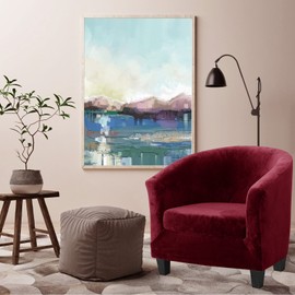 Tub Chair Cover 2 Piece Set - Upgraded 2 IN 1 Design Removable High Stretch Soft Velvet Sofa Couch Arm Bucket Chairs Armchair Seat Covers with Cushion Cover for Dining Living Room Office Reception