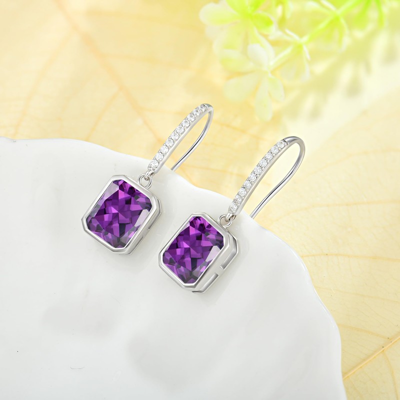 CARICY 925 Sterling Silver Baguette Earring for Her Rectangular Birthstone