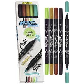 Online Calli.Twin Handlettering Brush-Pens Fresh | Set of 5 double line pens | Calligraphy Set for Bullet Journal, Lettering | Calligraphy tip & brush tip | Water colours | Aquarell pens