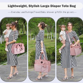 SUPROMOMI Bolsa de pañales: bolsa grande de pañales para niño, elegante bolsa de pañales para niña, bolsa de hombro para mamá, Rosado, X-Large