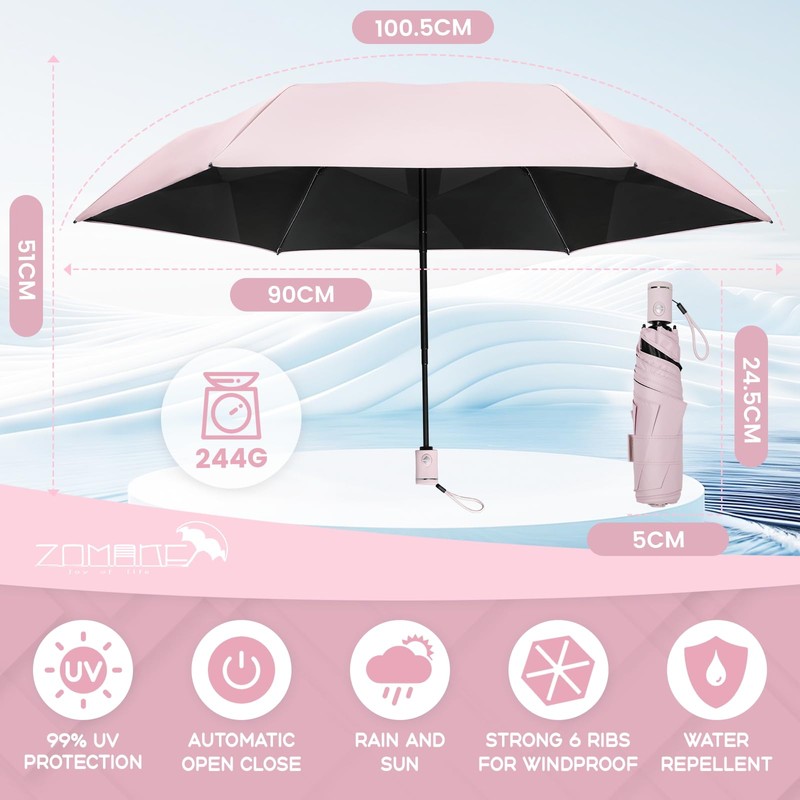 ZOMAKE Travel Folding Umbrella Auto Open Close - Compact Memory