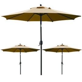 Sunnyglade 3 Packs 9 FT Patio Umbrella, Outdoor Table Umbrella with 8 Sturdy Ribs Fade-resistant & Waterproof for Garden Backyard Poolside Deck (Tan)