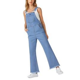 HISEA Denim Overalls Loose Fit for Women, Women's Jean Cotton Overall Bib Baggy with Barrel Leg for Summer and Work, Blue