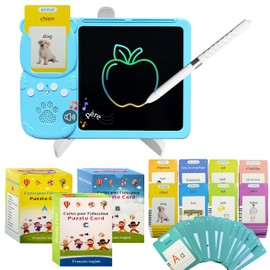 French&English Talking Flash Cards for Toddlers - LCD Writing Tablet Kids - Drawing Tablet Toddler Toys 510 Sight Words for Ages 3 4 5 6 - Autism & Speech Therapy Toys - Kindergarten Gifts (Blue)