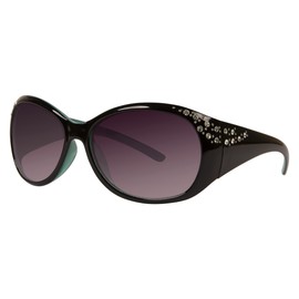 Piranha Aubrey Large Oval Black & Turquoise Women's Sunglasses with Rhinestones
